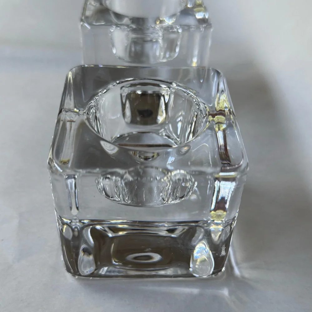 Orrefors Sweden Crystal Ice Cube Votive Candle Holders Signed Set of 2